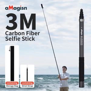 aMagisn 3m 투명 셀카봉, 카본 파이버 확장형 모노포드 118인치, 고프로 맥스 DJI 360 인스타360 X4 에어 X5 X6 액세서리용