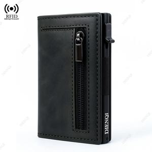 도난 방지 신용 카드 소지자 남성용 지갑 Rfid 차단 알루미늄 가죽 팝업 미니멀리스트 지갑 남성용 카드 소지자 지갑