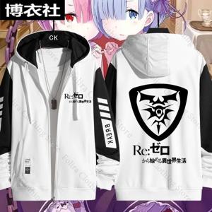 Anime Re:Zero 시리즈 프린팅 후드티 집업 후드티 가을 코트 컬러 블록 남성 스웨트셔츠 남성 스트릿웨어