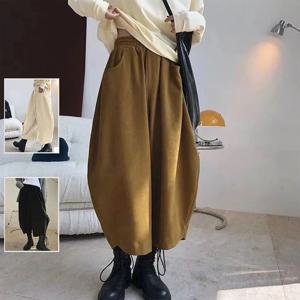 가을 겨울 일본식 하이웨이스트 루즈핏 퓨어 컬러 와이드 레그 캐주얼 팬츠 버티컬 포켓 아빠 하라주쿠 바나나 바지