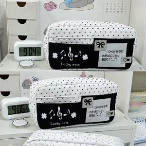 다기능 검은색 물방울 무늬 펜 가방 대용량 다층 필통 휴대용 문구 파우치 개학 준비