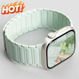 애플워치용 실리콘 스트랩 46mm 42mm 49mm 45mm 41mm 44mm 40mm 마그네틱 밴드 아이워치 울트라 3/2/1 시리즈 11 10 9 8 7 6 SE 5 호환