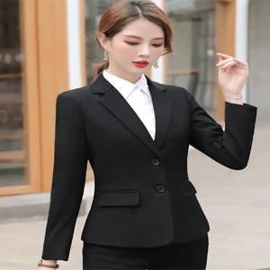 블랙 전문직 정장 재킷 새로운 스타일 봄 가을 슬림핏 면접 워크웨어 포멀 여성용 긴팔 숏 코트