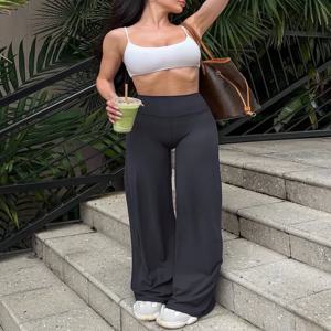1 piece simple casual straight pants, drape breathable fabric, high waist elasticity suitable for exercise and fitness to work