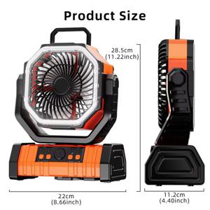 20000mAh 대용량 배터리 LED 조명 캠핑 팬 이동식 무선 공기 순환기 후크가 있는 야외 환풍기