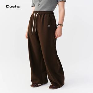 DUSHU 2026 가을 신상 여성용 컬러 블록 드로스트링 와이드 레그 팬츠 슬리밍 스트레이트 레그 팬츠 다양한 사이즈로 제공됩니다.