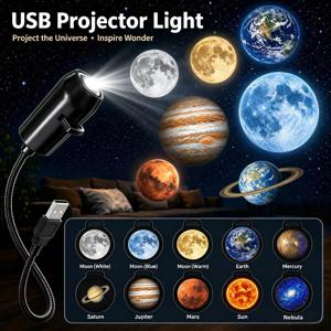 갤럭시 행성 프로젝터 무드등 USB 플러그 앤 플레이 HD 별 조명 프로젝터 공간 분위기 조명, 실내 천장 장식 벽등