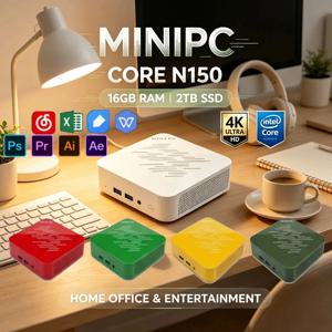세련된 저전력 미니 PC 인텔 코어 N150 윈도우11 16GB RAM 2TB SSD WiFi6 BT5.2 4K UHD PC, 가정용 사무실, 게임 및 콘텐츠 제작용
