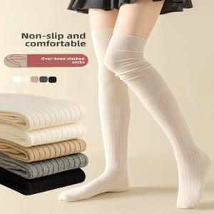 오버니 롱 튜브 양말 여성용 봄 가을 임산부용 하이 튜브 하프 튜브 롱 양말 트렌디한 플리스 안감 논슬립 크루 양말