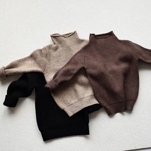 MILANCEL 봄 가을 신상 아동용 터틀넥 스웨터 남아용 풀오버 남아용 니트웨어 여아용 기본 스웨터
