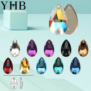 YHB 최고 품질 드롭 유리 크리스탈 AB 달빛 바느질 돌 플랫 백 의류 의류 가방에 대한 라인 석에 바느질