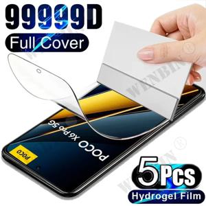 샤오미 레드미 노트 15 14 13 프로 플러스 포코 X8 X7 프로 샤오미 17T 15T 13T 프로 풀커버 스크린 보호필름 5개입