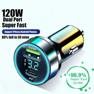 새로운 PD USB 차량용 충전기 120W USB C 빠른 충전 휴대 전화 여행 어댑터 QC3.0 iPhone 15 Xiaomi 삼성 충전기 자동차