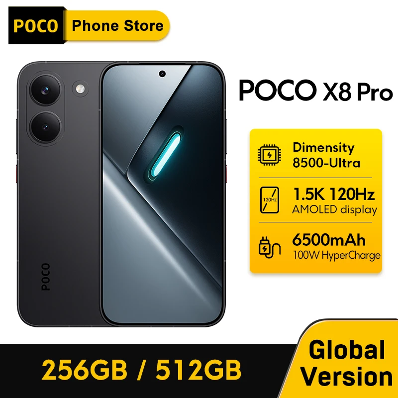 POCO X8 Pro 스마트폰 글로벌 버전 디멘시티 8500-울트라 6.59인치 1.5K 120Hz AMOLED 디스플레이 50MP 6500mAh 100W 충전 5G NFC