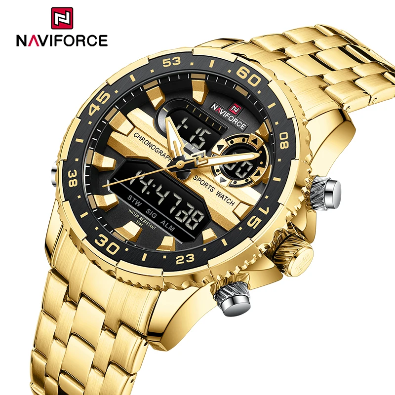NAVIFORCE 패션 브랜드 블랙 골드 남자 시계 패션 럭셔리 석영 손목 시계 스포츠 방수 스테인레스 스틸 스트랩 NF9234