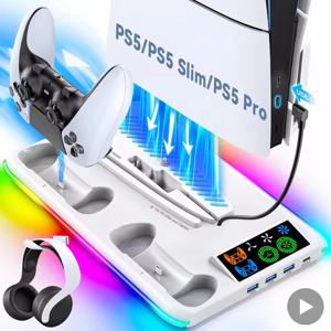 소니 PS5 콘솔 플레이스테이션 플레이 스테이션 PS 5 슬림 프로 지원 베이스 홀더 쿨러 팬 RGB 게이밍 액세서리용 게임 스탠드