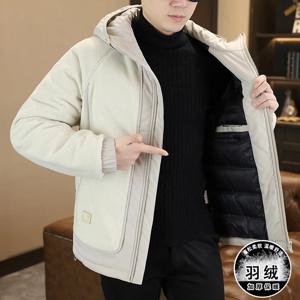 캐주얼 남성용 따뜻한 양털 후드 덕다운 재킷 2026 가을 겨울 루즈핏 푸퍼 코트 아우터 방풍 패딩 탑 의류