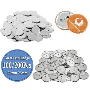 100/200개 DIY 버튼 부품 용품 25mm-75mm 버튼 제작기용 원형 금속 핀 배지 (철 상단 및 하단 & 플라스틱 필름)