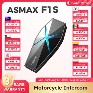 ASMAX F1S 오토바이 블루투스 인터콤 (10인용), 음성 명령, BT 5.3 헬멧 통신, Hi-Fi 사운드, 마그네틱 베이스 없음