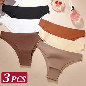 3PCS 여성 원활한 브라질 팬티 울트라 얇은 Maillard 팬티 얼음 실크 속옷 섹시한 팬티 낮은 허리 g-문자열 여성 솔리드