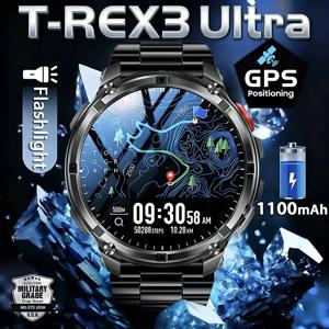 2026년 신제품 T-Rex3 울트라 1100mAh 초대용량 배터리 성인 남성용 스마트 워치 1.7인치 대형 화면 통화 5ATM 방수 스포츠 시계