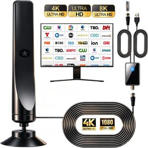 디지털 HDTV 안테나 실내 증폭형 DAB 안테나 500마일 초고화질 HDTV(증폭기 포함) VHF/UHF 빠른 반응 4K TV용 안테나