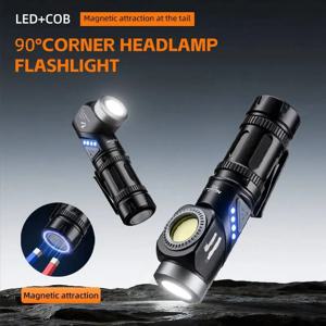 2-in-1 LED 손전등 90 ° 트위스트 스위블 헤드램프 초강력 캠핑 램프 야외 작업 하이킹 비상 헤드라이트 마그넷 토치