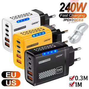 5 in 1 GaN 데스크탑 충전기 아이폰17 16Pro 노트북 삼성 240W 고속 충전 어댑터 USB C to Type-C 케이블 3PD 2USB 충전기