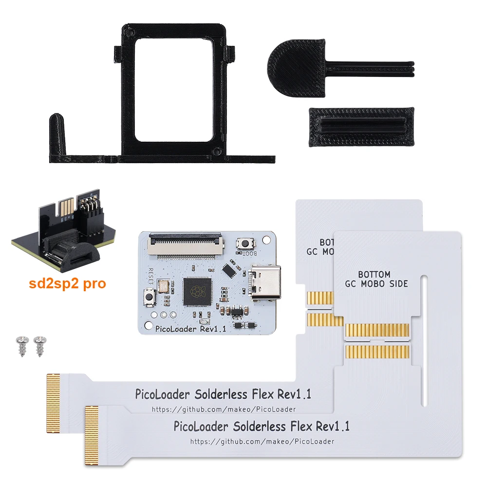 Pi Pico RP2040 기반의 솔더리스 Rev1.1 PicoLoader 플렉스 케이블은 GameCube NGC 콘솔용 SD2SP2 GC2SD SDGecko를 지원합니다.
