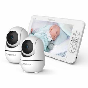 SM70V2 7인치 1080P HD 분할 화면 비디오 베이비 모니터(카메라 2개 포함), 해킹 방지, 원격 줌/팬/틸트, 4000mAh 배터리