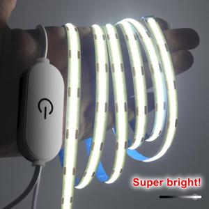 LED COB 스트립 라이트 터치 조광기 스위치 유연한 다이오드 테이프 5V USB 실내 램프 선형 조명 룸 DIY TV 백라이트 벽 장식