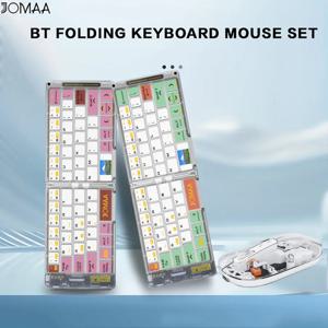 Jomaa 휴대용 2.4G 블루투스 무선 투명 키보드 마우스 콤보 2400 인치 당 점 자동 마우스가있는 충전식 접이식 키보드