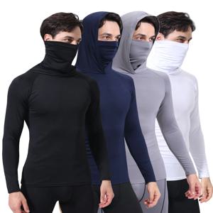 남성용 운동 후드티 긴팔 낚시 셔츠, UPF 50+ 자외선 차단, 피트니스용 고탄력, 내장형 페이스 마스크