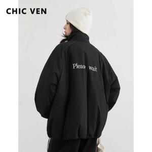 CHIC VEN 여성 숏 파카 캐주얼 루즈 뉴 레터 자수 재킷 따뜻한 야구 코트 여성 아우터웨어 가을 겨울 2025