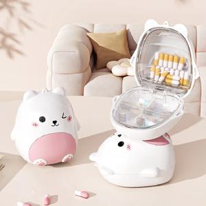 귀여운 만화 곰 미니 알약 상자 5개의 독립된 밀봉된 칸 수분 방지 휴대용 포켓 여행용 의약품 정제 보관함