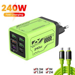 6 in 1 240W 타입 C 충전기 PD 고속 충전 휴대폰 전원 어댑터 (아이폰, 삼성, 샤오미 호환) EU/US 플러그 퀵차지 벽면 충전기