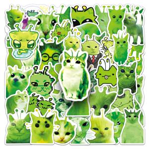 50PCS 추상적인 외계인 고양이 미적 스티커, 녹색 및 검정색 흰색 재미있는 고양이 방수 비닐 데칼 (노트북, 스케이트보드, 여행 가방용)