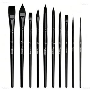 10Pcs 전문 나일론 페인트 브러쉬 세트, 아크릴 수채화 오일 구아슈 캔버스 드로잉 용품을 위한 튼튼한 강모 브러쉬