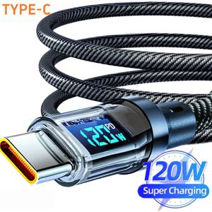 120W 초고속 충전 케이블 실시간 디지털 디스플레이 USB A to Type C 데이터 케이블 아이폰 안드로이드 폰 겸용