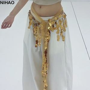 패션 크리에이티브 벨리댄스 벨트 롱 태슬 글리터 스팽글 허리 체인 보헤미안 클래식 벨리댄스 힙 스카프 소녀용