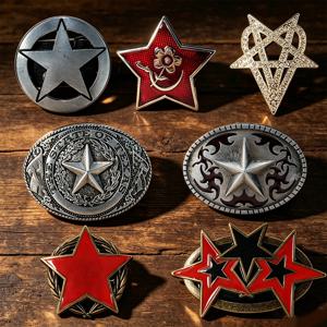 Bullzine 아연 합금 스타 벨트 버클은 실버와 레트로 럭셔리 디자인으로 제작되었으며 3.6cm-4cm 폭 벨트에 적합합니다. 웨스턴 고딕 버클
