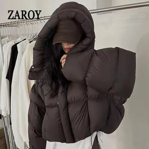 ZAROY 겨울 여성용 코튼 재킷 코트 캐주얼 솔리드 후드 아우터 파카 한국 스타일 지퍼 포켓 두꺼운 보온 아우터웨어