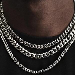 기본 펑크 스테인레스 스틸 3,5,7mm 커브 쿠바 목걸이, 남성 여성 블랙 골드 컬러 링크 체인 초커 솔리드 메탈 쥬얼리