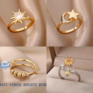 여성을위한 안티 스트레스 불안 Fidget 반지 스테인레스 스틸 해바라기 썬 스타 스피너 반지 크리스마스 보석 선물 Dropshipping
