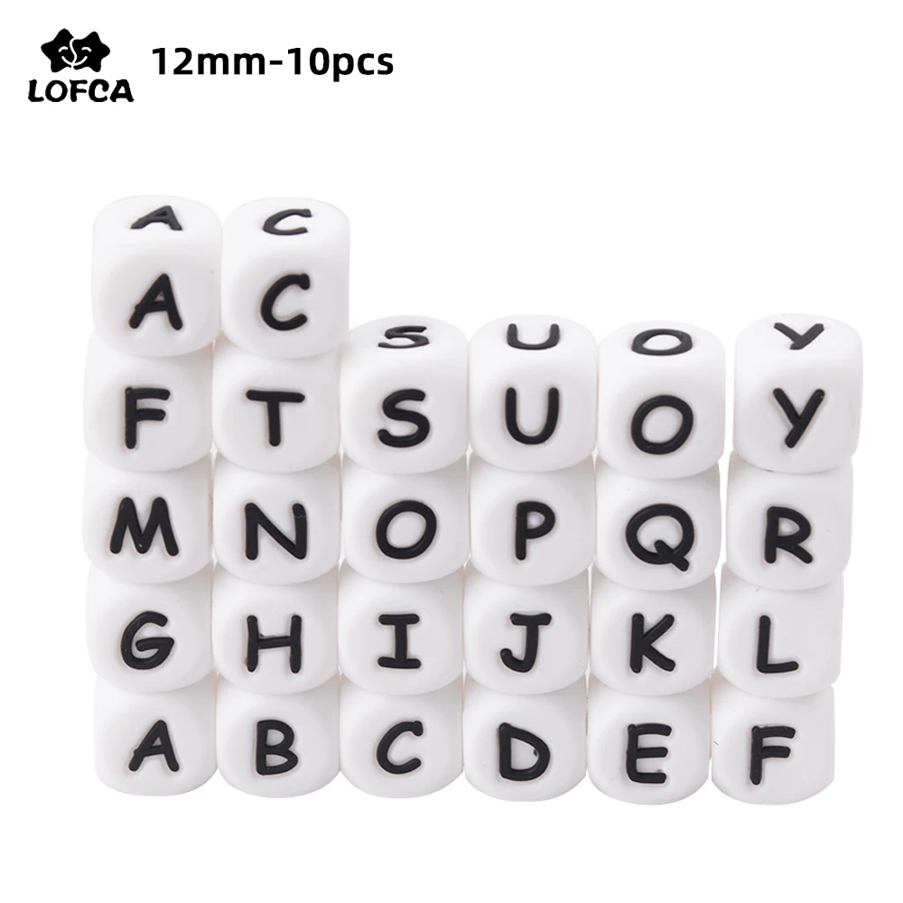 LOFCA 10pcs 12MM 실리콘 문자 비즈 DIY 쥬얼리 액세서리 팔찌를 만들기위한 영어 알파벳 비즈 BPA 무료 식품 등급