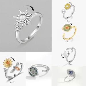 여성을위한 안티 스트레스 불안 Fidget 반지 Satinless Steel Spinner 해바라기 썬 스타 반지 트렌디 쥬얼리 선물 Dropshipping