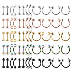 12 개/대 외과 강철 실버 컬러 골드 도금 블랙 레인보우 귀 코 눈썹 Labret 기본 피어싱 쥬얼리 세트 8mm