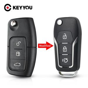 KEYYOU 3 버튼 포드 포커스 2 3 Mondeo Fiesta Galaxy C-MAX 키 Fob 케이스 용 플립 접이식 원격 제어 자동차 키 쉘 수정