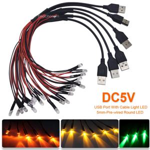 5mm 사전 배선 라운드 LED 모델 빛이있는 DC5V USB 포트 LED 발광 다이오드 빨간색 녹색 파란색 DIY 야간 조명 수동 조명