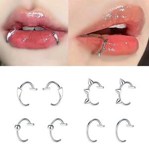 2PCS 트렌디 한 10mm 스테인레스 스틸 펑크 클립 가짜 피어싱 코 랩 립 링 남여 코 링 여성 남성 엄니 바디 쥬얼리